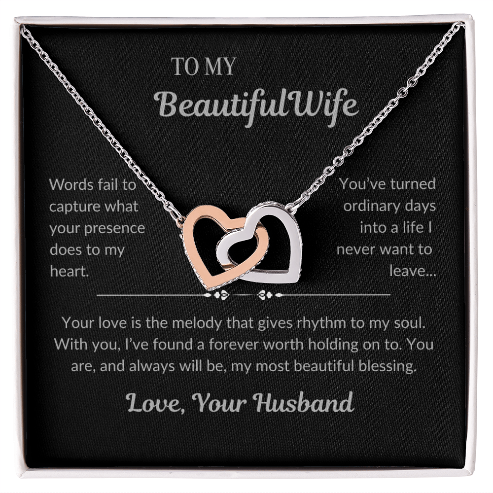 To My Beautiful Wife - Interlocking Hearts Necklace