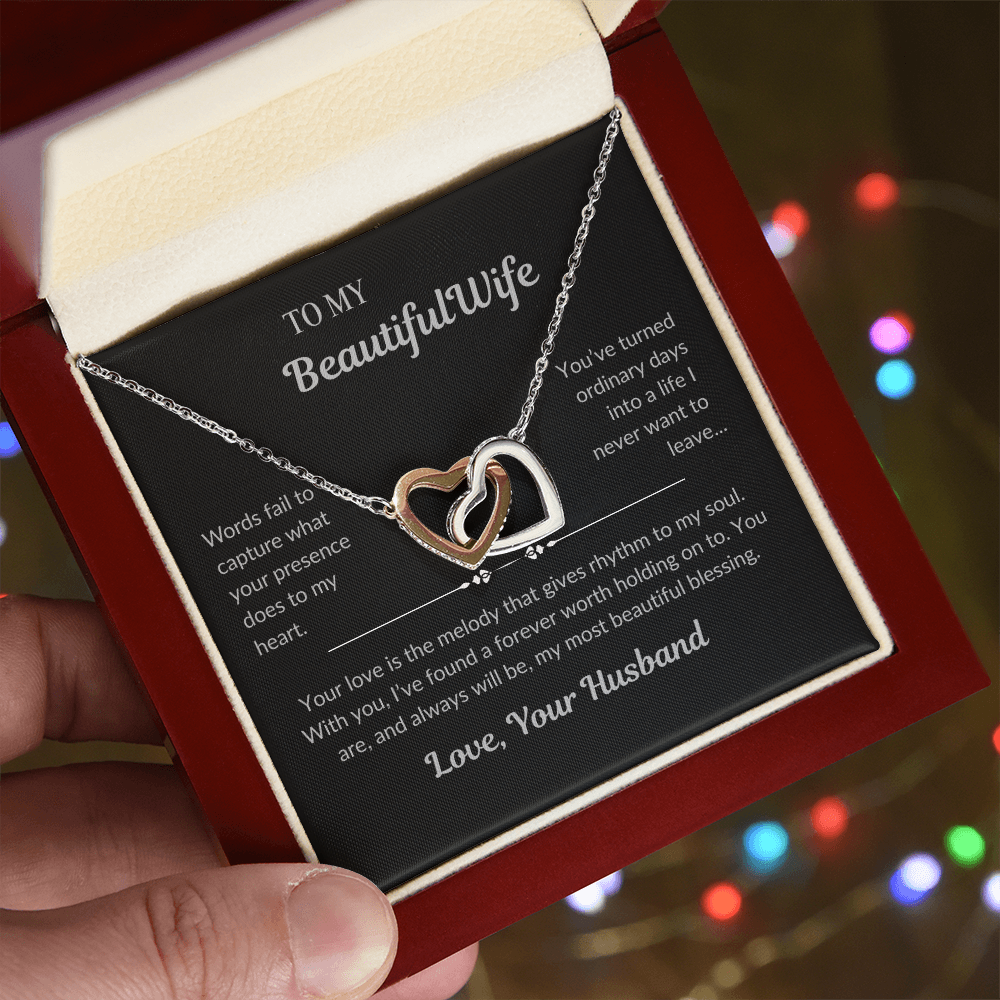 To My Beautiful Wife - Interlocking Hearts Necklace